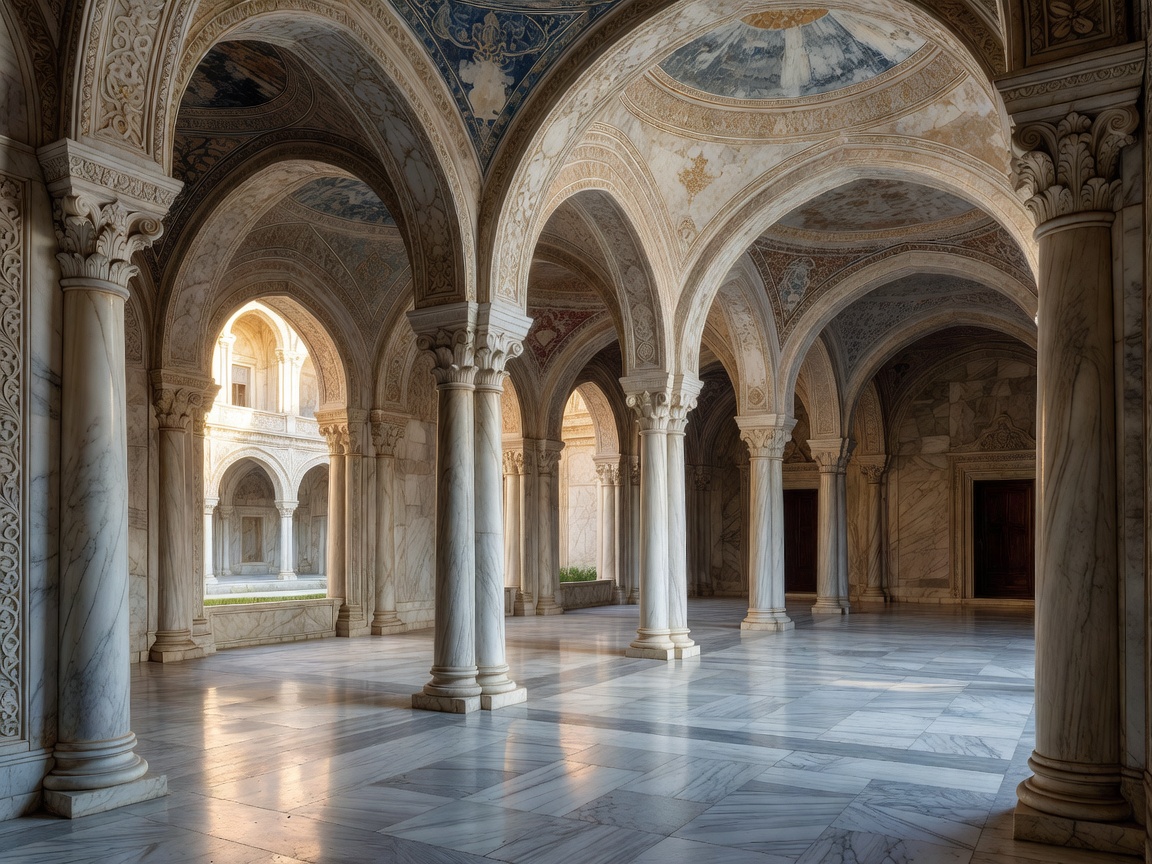Exquisite marble courtyard arches inside a monumental historic palace complex